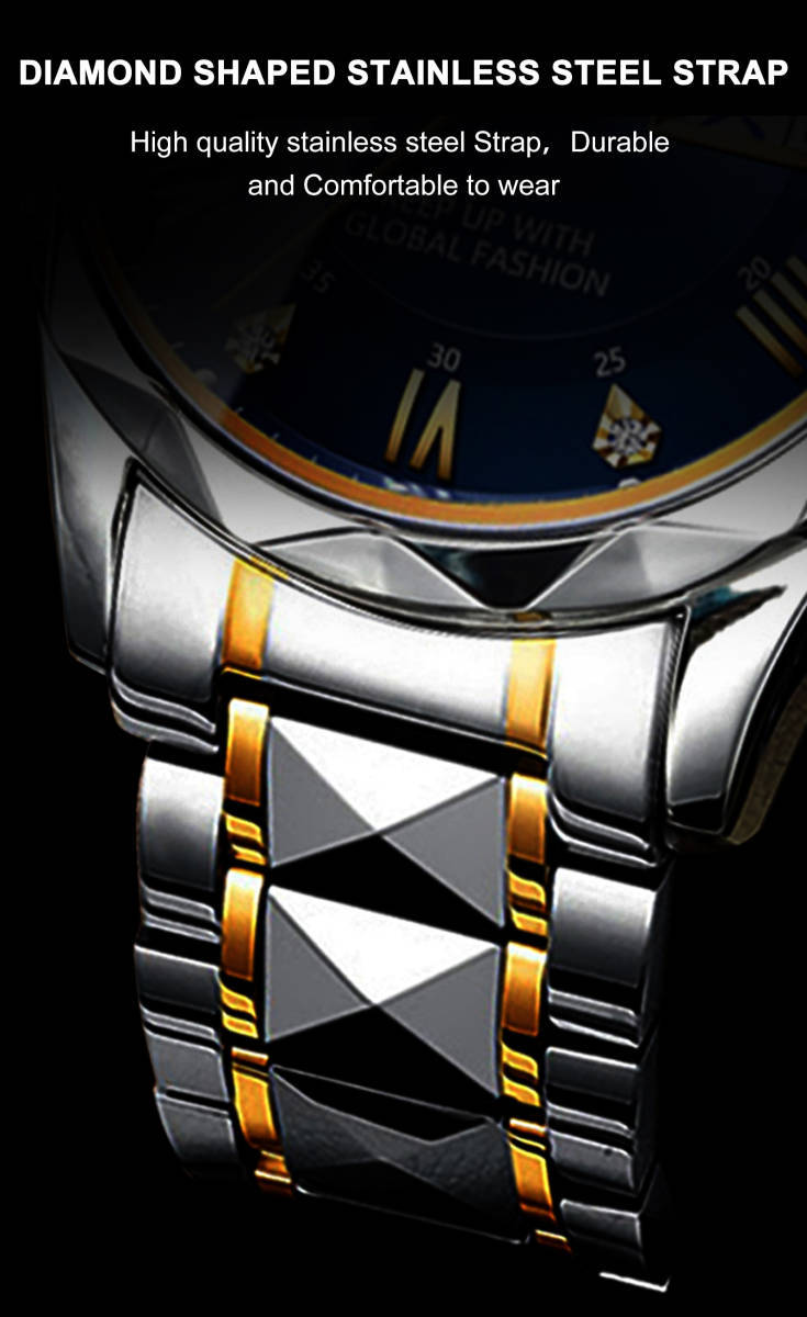 【Gold White】メンズ高品質腕時計 海外人気ブランド Podedagar 防水 カレンダー クォーツ式 モデル615_画像5