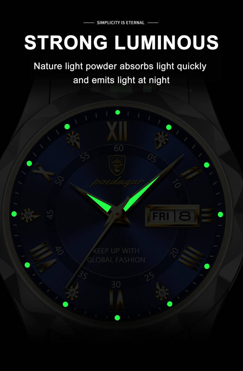 【Gold White】メンズ高品質腕時計 海外人気ブランド Podedagar 防水 カレンダー クォーツ式 モデル615_画像4