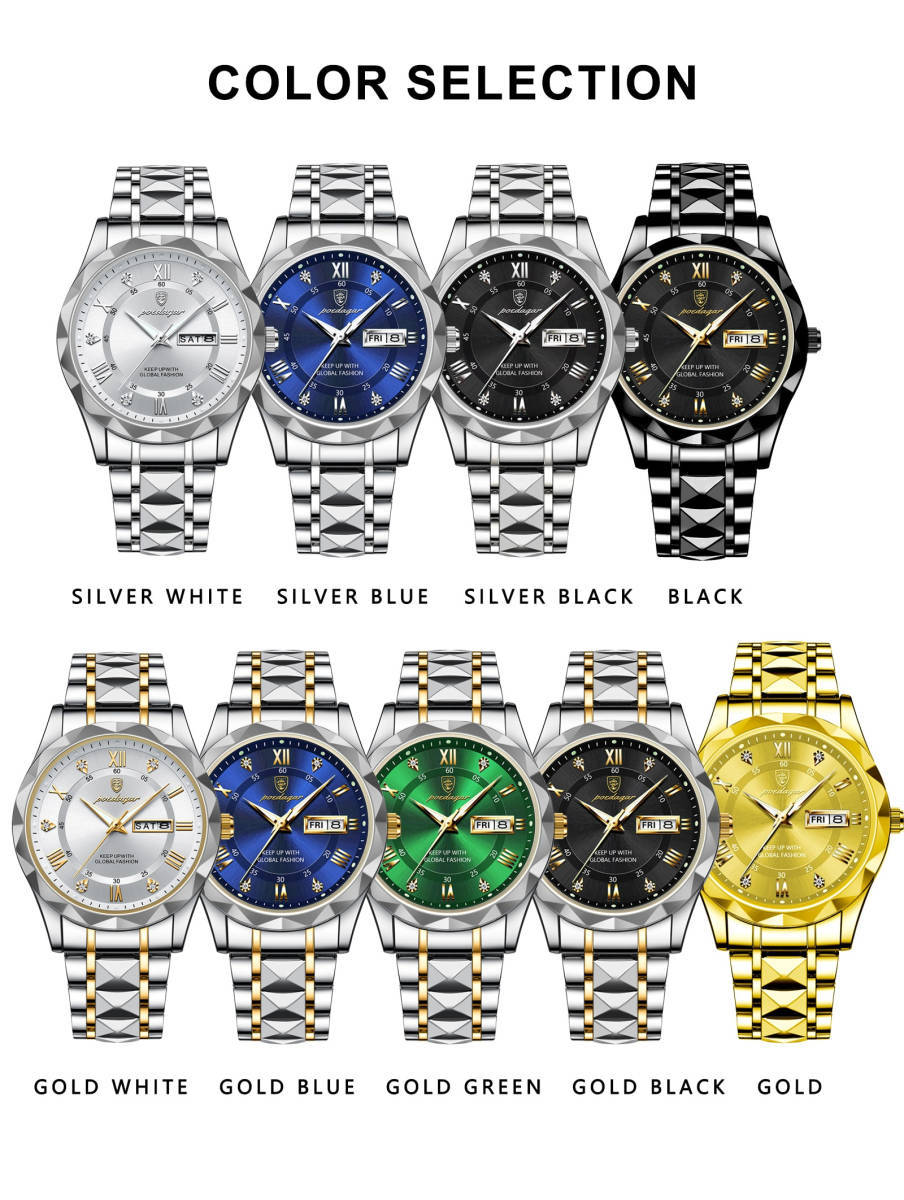 【Gold White】メンズ高品質腕時計 海外人気ブランド Podedagar 防水 カレンダー クォーツ式 モデル615_画像2