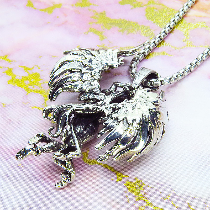  antique silver wing . spread angel. real . solid . pendant * necklace gothic lock elegant long necklace 