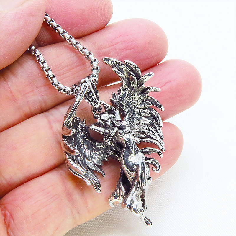  antique silver wing . spread angel. real . solid . pendant * necklace gothic lock elegant long necklace 