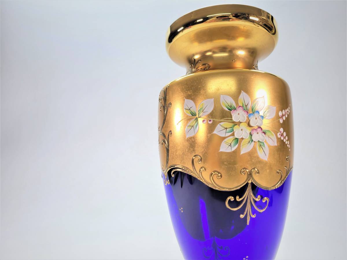 【旧家買取品】 ボヘミアグラス　花瓶　コバルトブルーゴールド花瓶　チェコスロバキア製_画像7