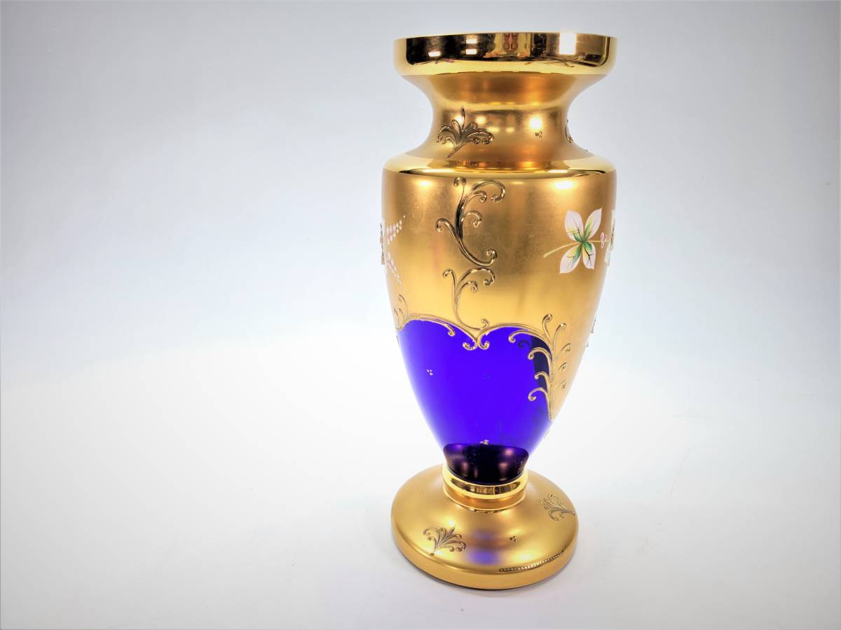 【旧家買取品】 ボヘミアグラス　花瓶　コバルトブルーゴールド花瓶　チェコスロバキア製_画像3