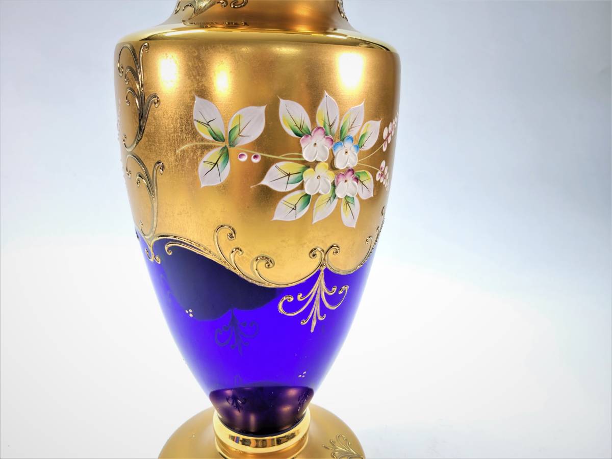 【旧家買取品】 ボヘミアグラス　花瓶　コバルトブルーゴールド花瓶　チェコスロバキア製_画像6
