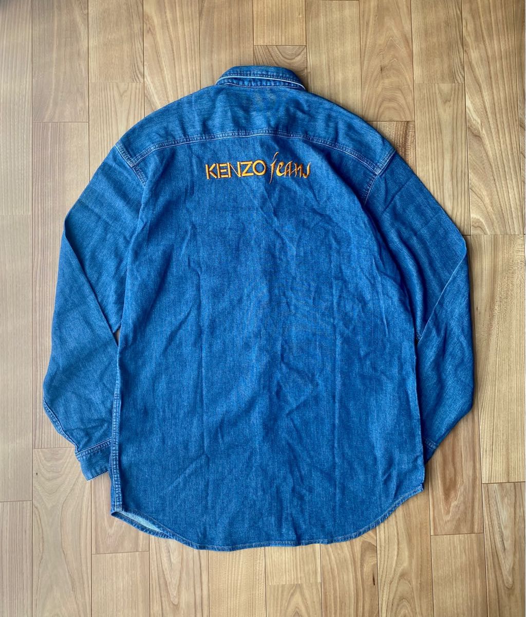 90s KENZO JEANS デニムシャツ 北斎タグ ゆるだぼ ヴィンテージ DENIM 長袖シャツ 刺繍