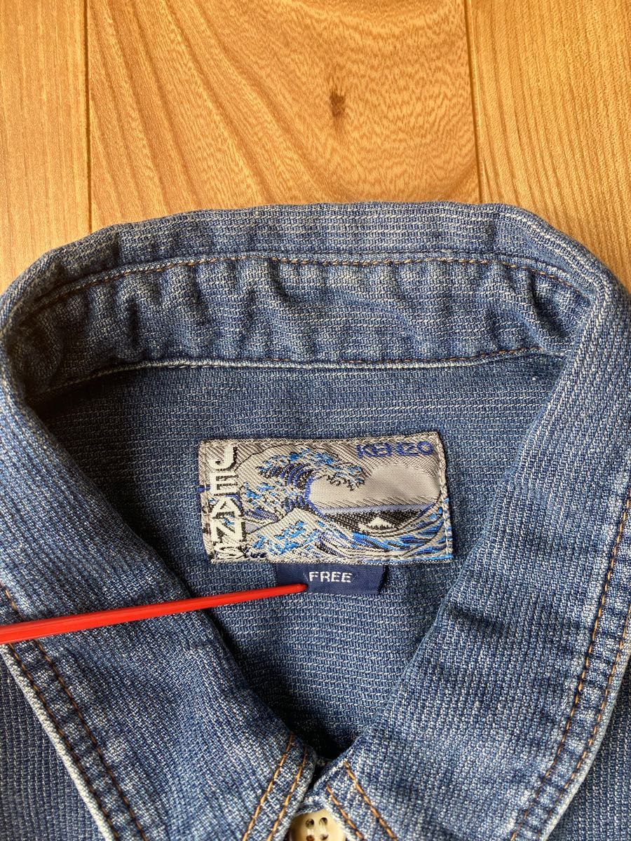 90s KENZO JEANS デニムシャツ 北斎タグ ゆるだぼ ヴィンテージ DENIM 長袖シャツ 刺繍