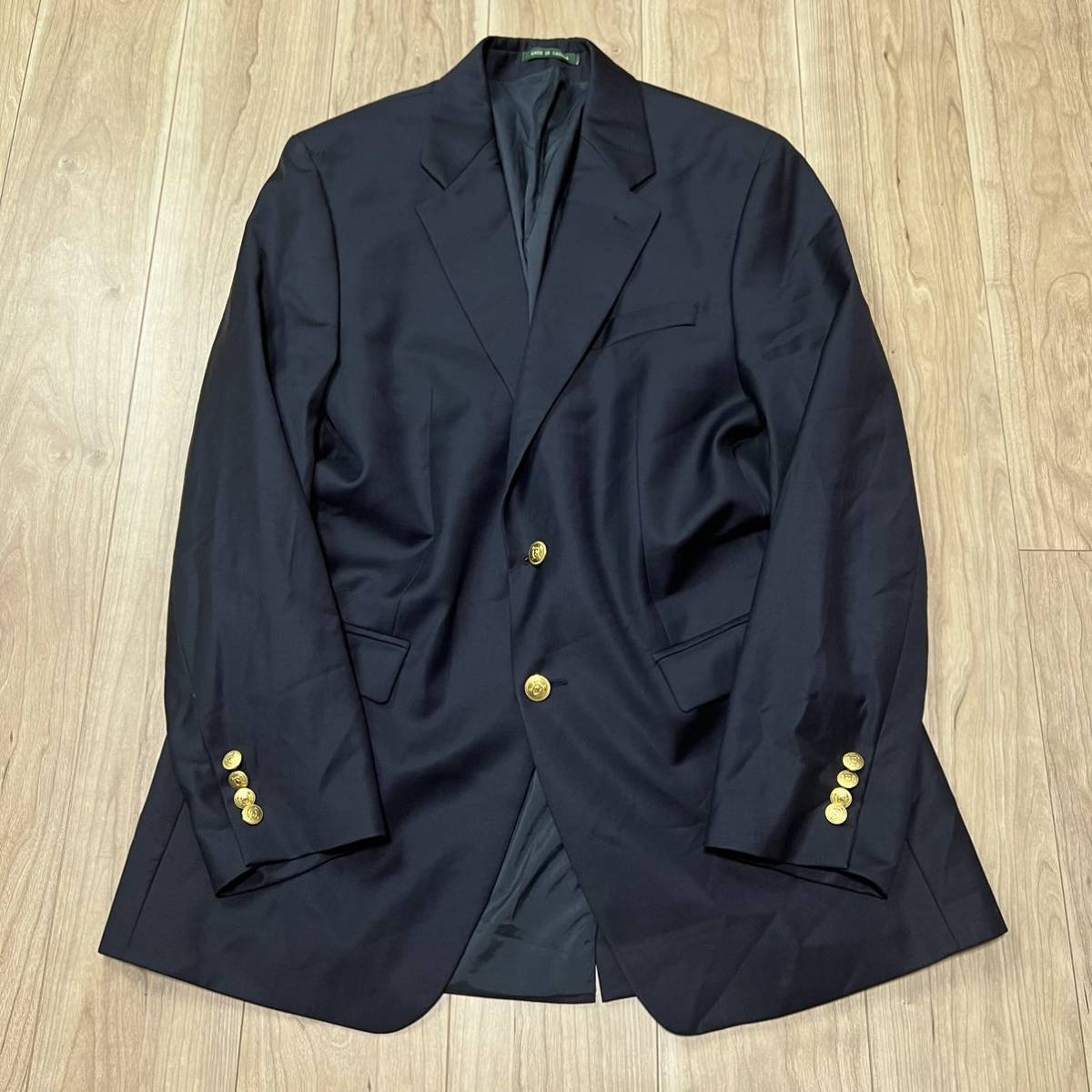 [ редкость ]90s Vintage Ralph Lauren Ralph Lauren золотой . темно-синий пятно tailored jacket блейзер темно-синий золотой кнопка мужской б/у одежда R-4844