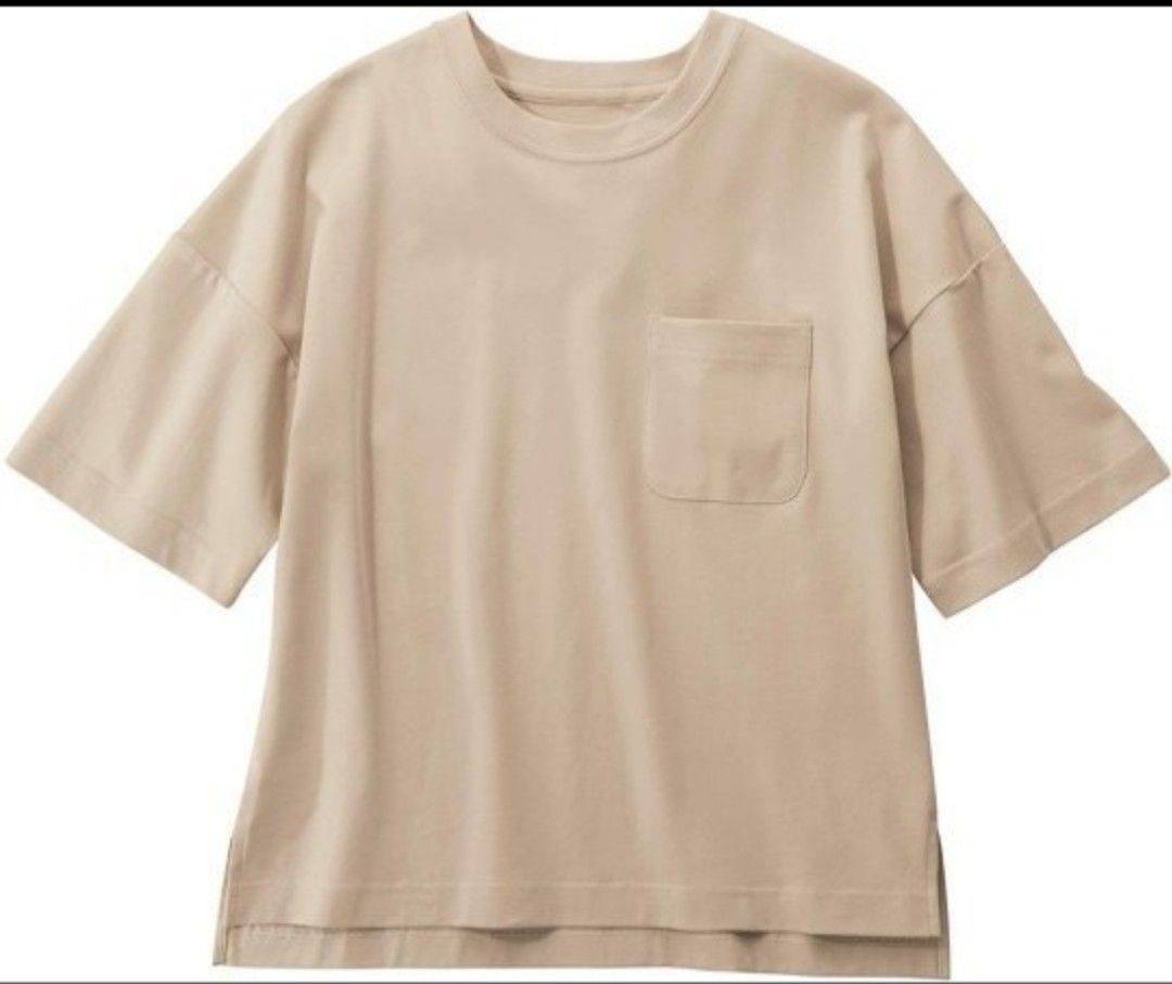 【送料無料】【新品未使用】Tシャツ ブラウス　トップス　カットソー　厚手コットン 胸ポケット 綿100% ゆるシルエット　LL