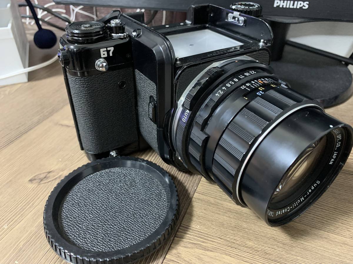 Pentax 67 後期型+ウッドグリップ+Takumar 105mm F2.4 - カメラ