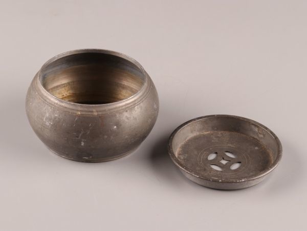 中国古玩 唐物 煎茶道具 古錫造 建水 こぼし 在印 時代物 極上品 初だし品 C1118_画像7