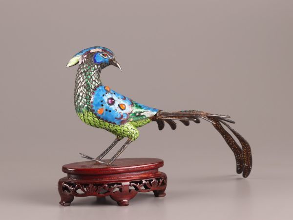 中国古玩 唐物 銀七宝 鳥 置物 時代物 極上品 初だし品 C1337_画像2