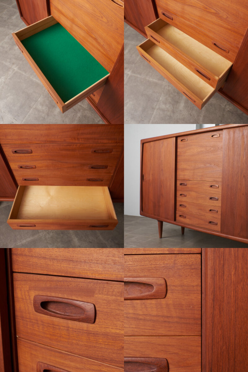 IZ71006N* Denmark H.P.Hansen Vintage high sideboard cabinet cheeks view low display shelf chest Mid-century 