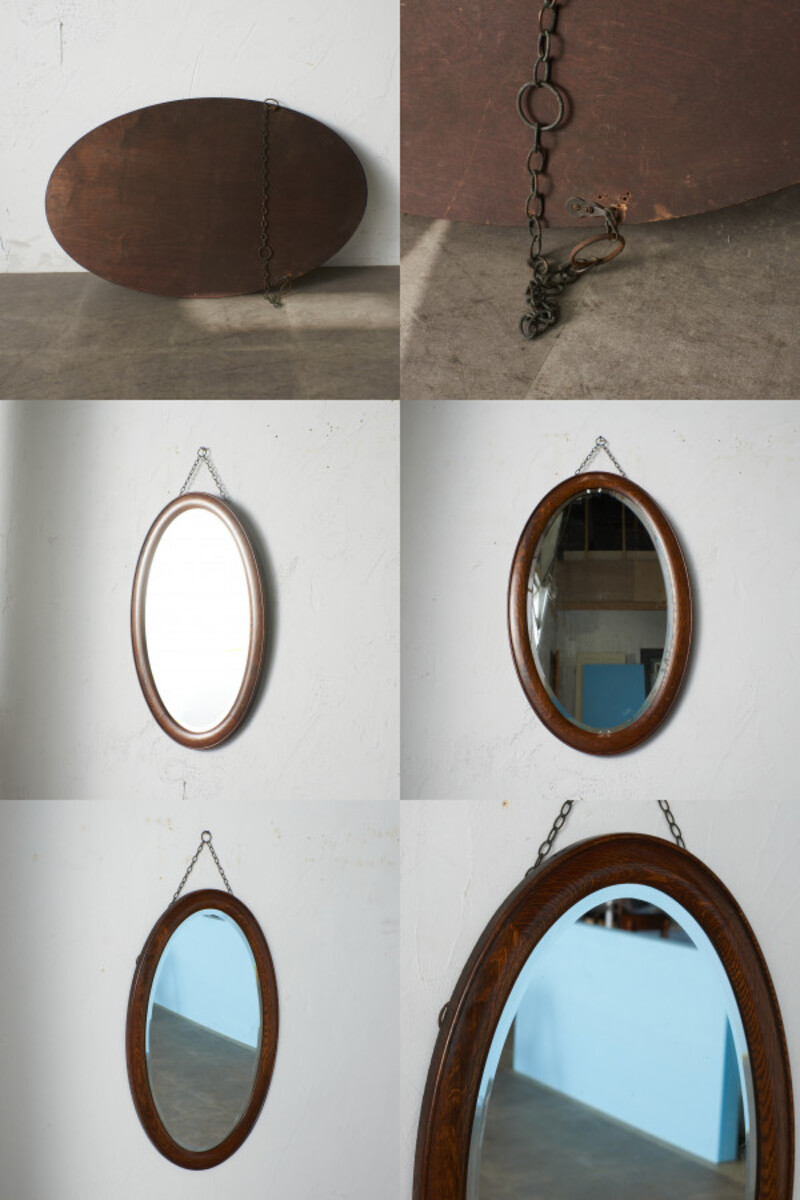 IZ71376F* Britain antique oak natural wood wall mirror ornament mirror Classic oval mirror looking glass wooden display west . England 