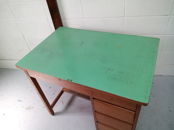 *. a little over desk / Work desk drawer display shelf working bench with a tier of drawers on one side table wooden old Japanese-style house Showa Retro Vintage interior furniture Japanese style 