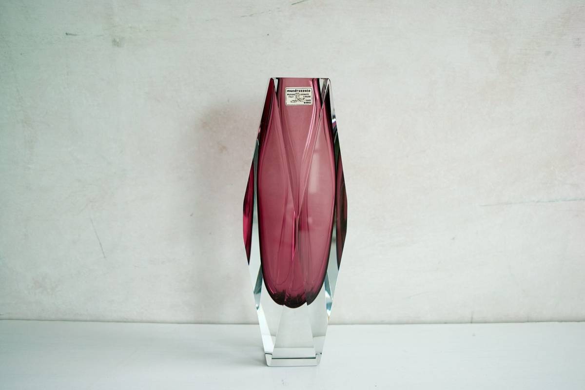 [8991]未使用 訳有 ヴェネチア ムラノ ガラス マンドラザード Alessandro Mandruzzato sommerso vase ソンメルソ ベース bordeaux