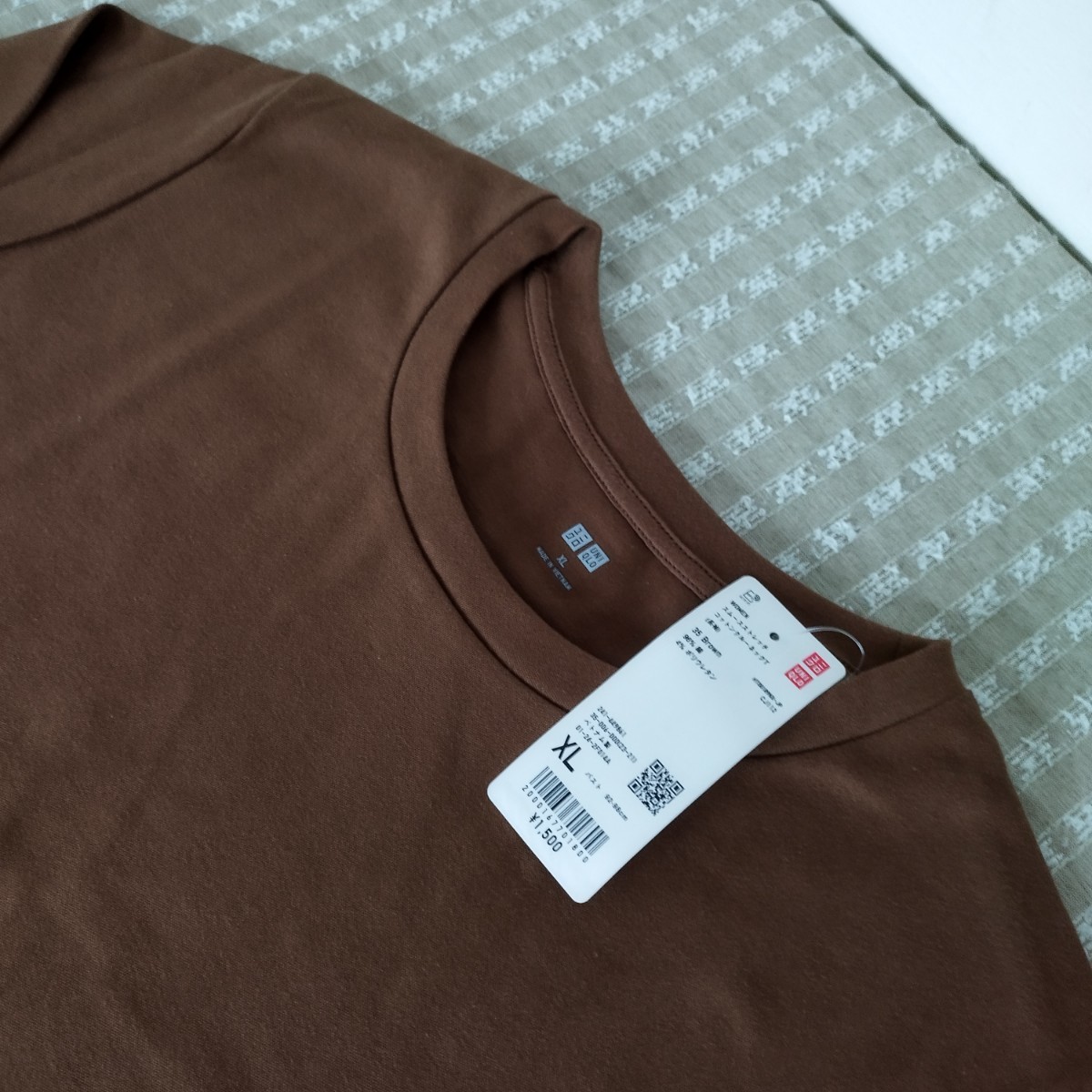 未使用 タグ付 ユニクロ UNIQLO スムースストレッチコットンクルーネックT 長袖 Tシャツ 大きいサイズ XL 35brown●ネコポス送料無料_画像2