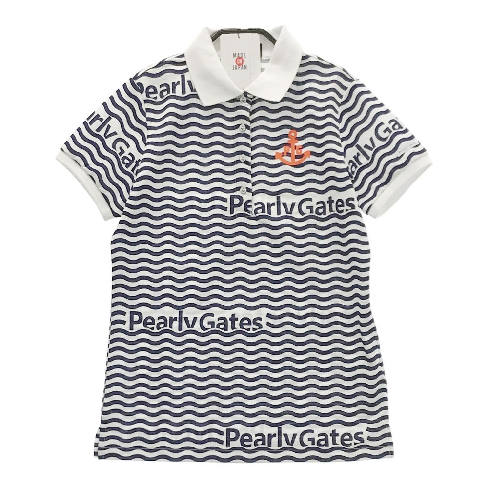 【美品】PEARLY GATES パーリーゲイツ 2021年モデル 半袖ポロシャツ ボーダー 総柄 ホワイト系 0 [240101011083] ゴルフウェア レディース
