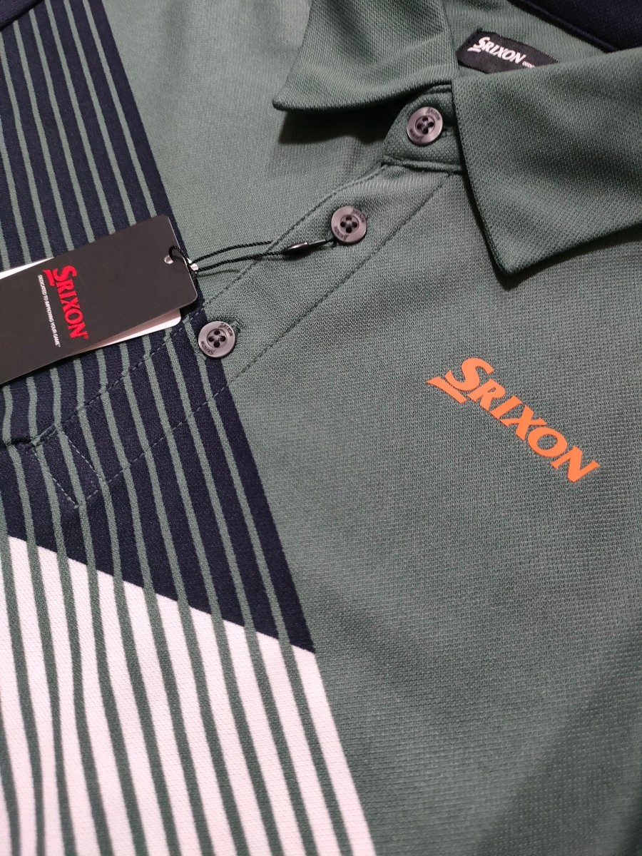 新品 未使用 SRIXON スリクソン ストレッチ 半袖 ポロシャツ M バイアスデザイン カーキ ネイビー 吸汗 速乾 UVケア ゴルフ_画像3