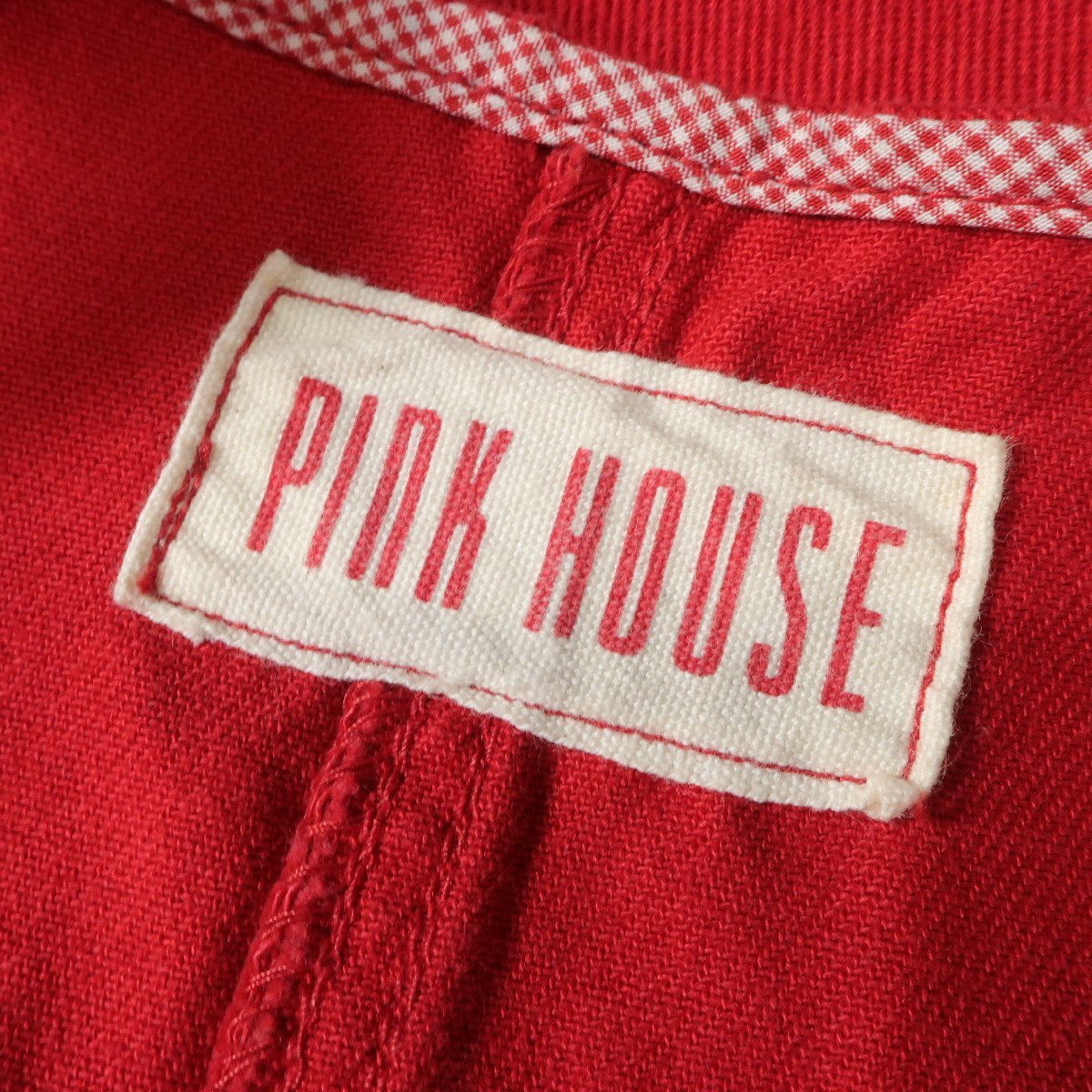 ピンクハウス★ジャンパースカート キュートなロゴワッペン チラ見えギンガムチェック リボンベルト付き 赤系 z3647の画像9