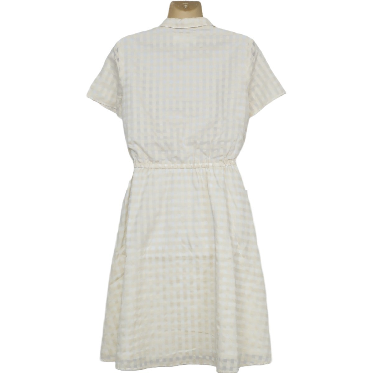 [ beautiful goods ] SunaUna * One-piece short sleeves size 36 piling put on manner stretch material waist rubber check pattern sia- feeling cream color series z3834