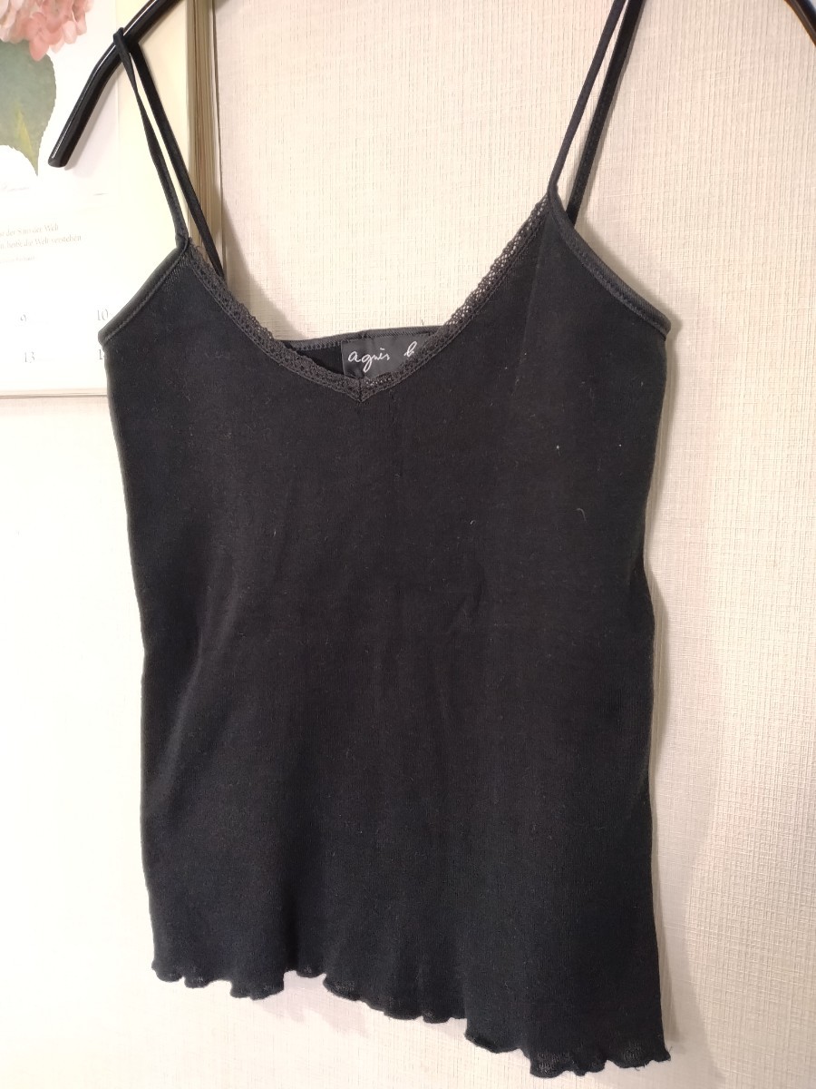  new goods Agnes B agns b. rib V neck camisole tops cut and sewn inner black black tank top size 1 cotton cotton 