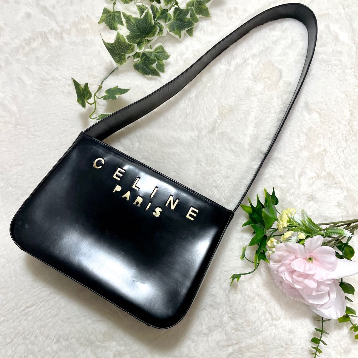 希少 CELINE セリーヌ パテントレザー ヴィンテージ ハンドバッグ-