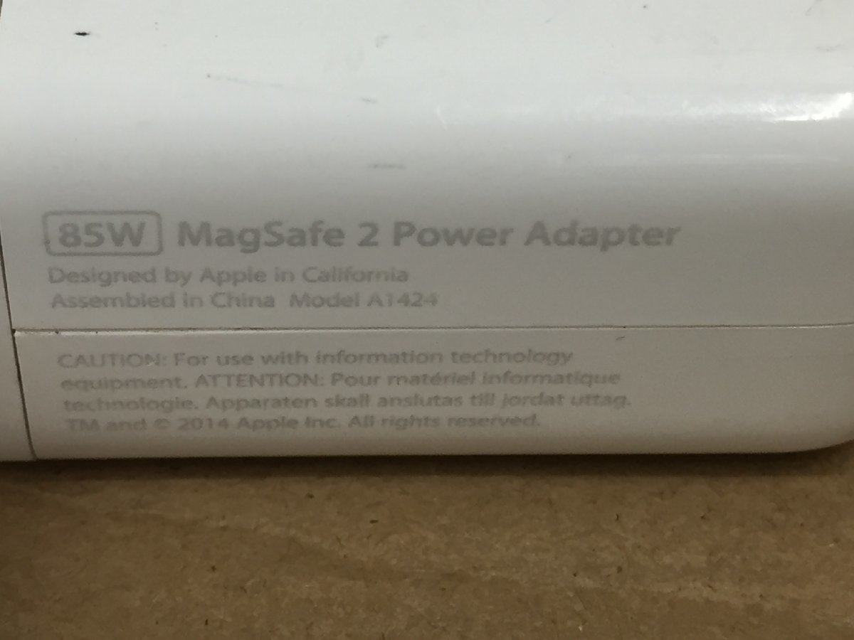 Apple MacBook Pro 85W MagSafe 2 AC アダプタ A1424 20V~4.25A MAX(管B7-N12）_画像5