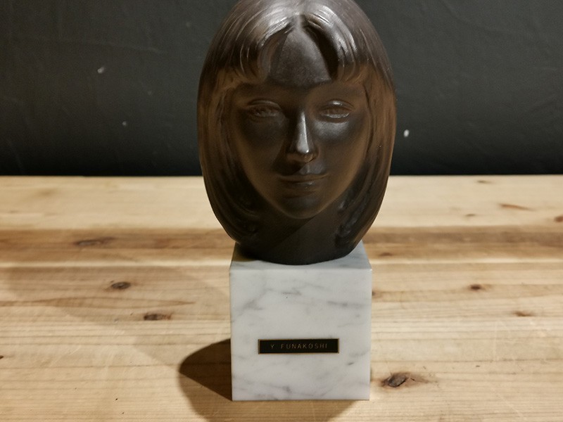 舟越保武作女性の頭銅像K嬢大理石台・西洋彫刻・ 検索) ブロンズ像文化