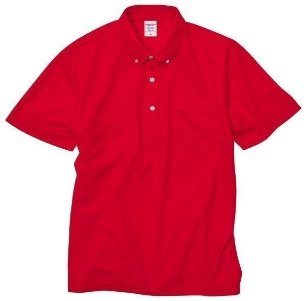ポロシャツ 半袖 L レッド ボタンダウン 胸ポケット付き ドライ 鹿の子素材 無地 ドライ素材 カノコ 4.7オンス A2009 赤 赤色_画像7