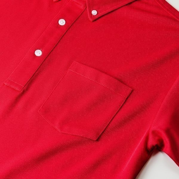 ポロシャツ 半袖 L レッド ボタンダウン 胸ポケット付き ドライ 鹿の子素材 無地 ドライ素材 カノコ 4.7オンス A2009 赤 赤色_画像9