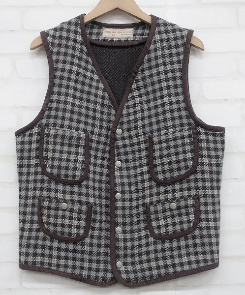 2J6029■BONCOURA PIPING VEST TWEED TWEED WOOL CHECK ボンクラ パイピングベスト ツイードウールチェック_画像1