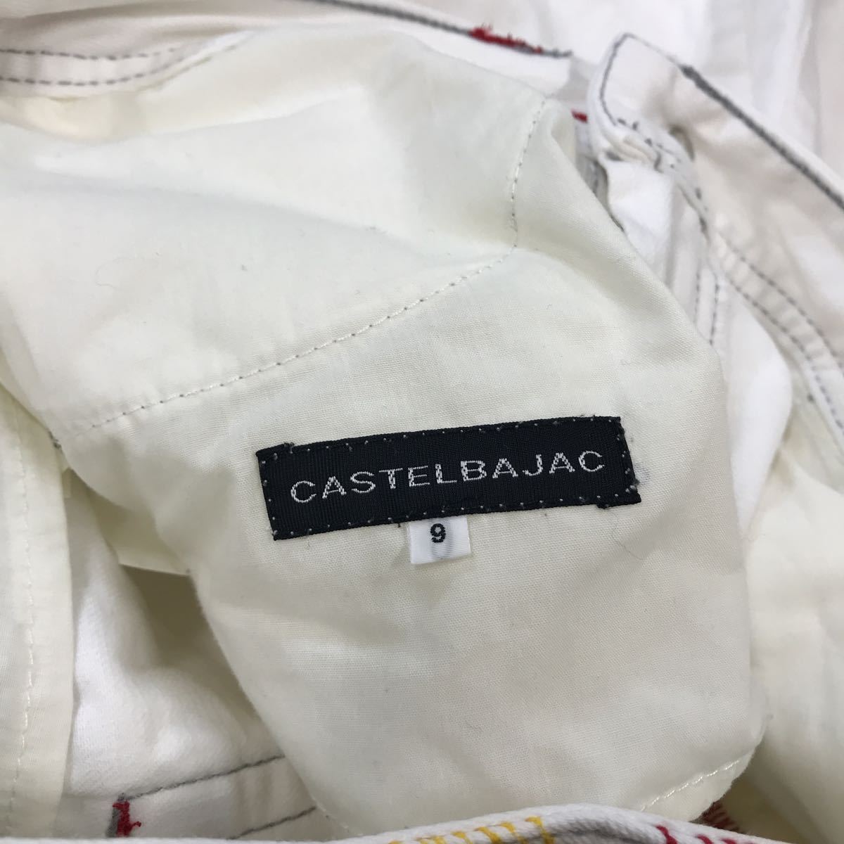 CASTEL BAJAC Castelbajac white Denim pants stretch embroidery lady's 9 number M size 28-58a