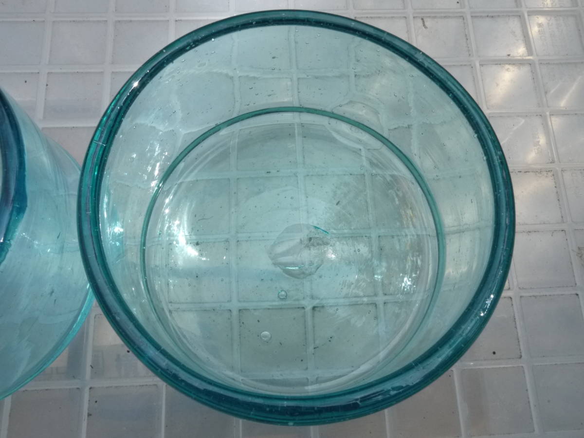 ウランガラス プレス グリーンガラス コップ タンブラー 小物入れ 2客セット_画像5