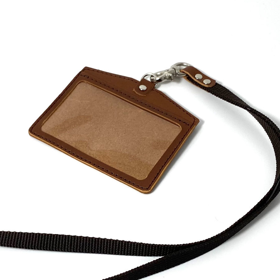 ID card holder name card company member proof leather cow leather original leather card-case pass case holder cow leather neck strap middle tea 