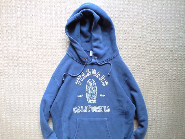 即決 STANDARD CALIFORNIA 別注 70s 復刻 緑タグ Mサイズ Champion REVERSE WEAVE マリアプリント パーカー 青 スタンダードカリフォルニア