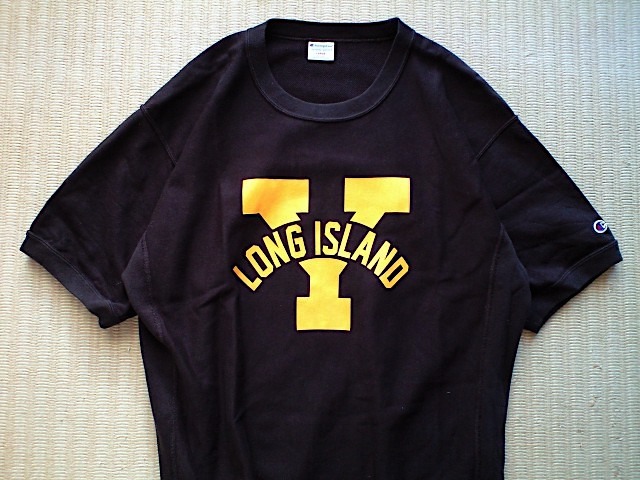 即決 Lサイズ 別注品 Champion REVERSE WEAVE ビッグシルエット 半袖 スウェット 黒 イエロー LOMG ISLAND ロングアイランド New York_画像4