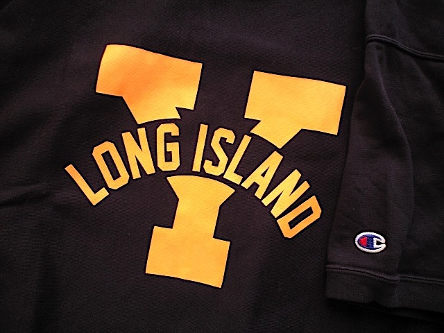 即決 Lサイズ 別注品 Champion REVERSE WEAVE ビッグシルエット 半袖 スウェット 黒 イエロー LOMG ISLAND ロングアイランド New York_画像3