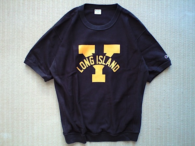 即決 Lサイズ 別注品 Champion REVERSE WEAVE ビッグシルエット 半袖 スウェット 黒 イエロー LOMG ISLAND ロングアイランド New York_画像1