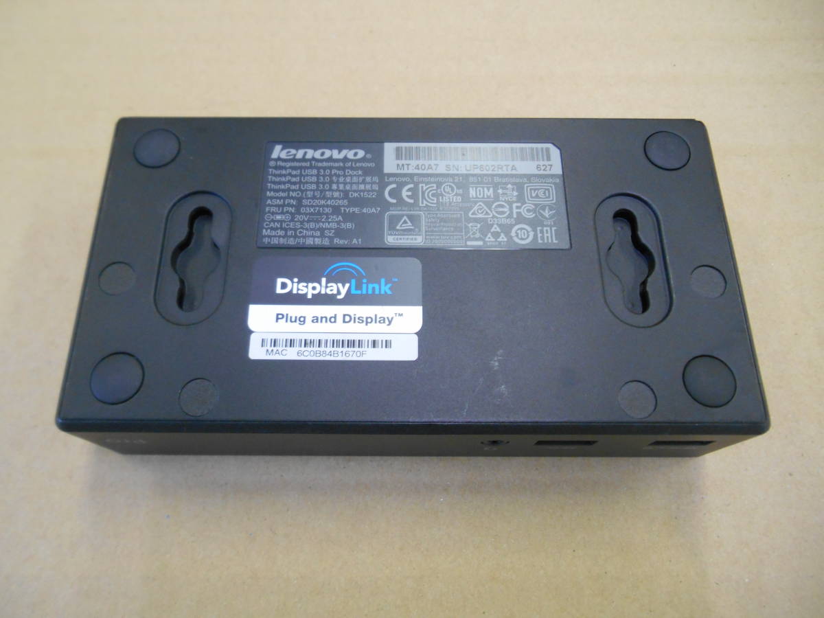 Lenovo ThinkPad USB3.0 Pro Dock DK1522 (40A7) (3_画像4