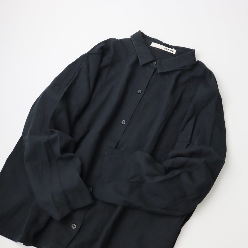 エヴァムエヴァ evam eva 2020SS wool square shirt コットンウール スクエアシャツ/ブラック トップス【2400013475051】