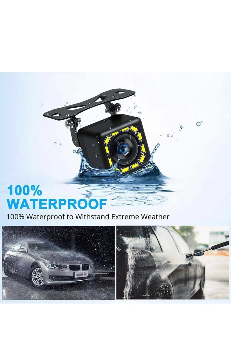車用バックアップカメラ リアビューカメラ ウルトラHD 12 LED ナイトビジョン 防水リバースカメラ