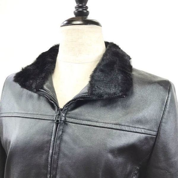 # INED Ined leather coat leather jacket leather coat long coat fur eko leather black size 2 lady's c1673 A4