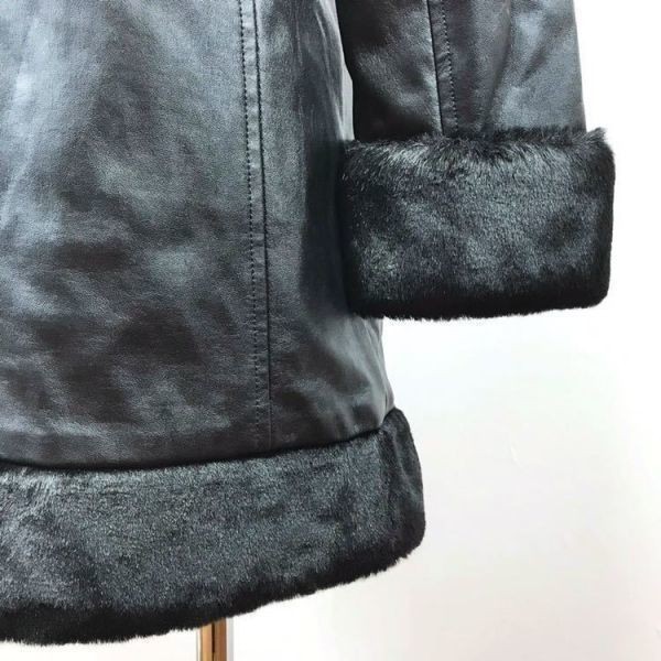 # INED Ined leather coat leather jacket leather coat long coat fur eko leather black size 2 lady's c1673 A4