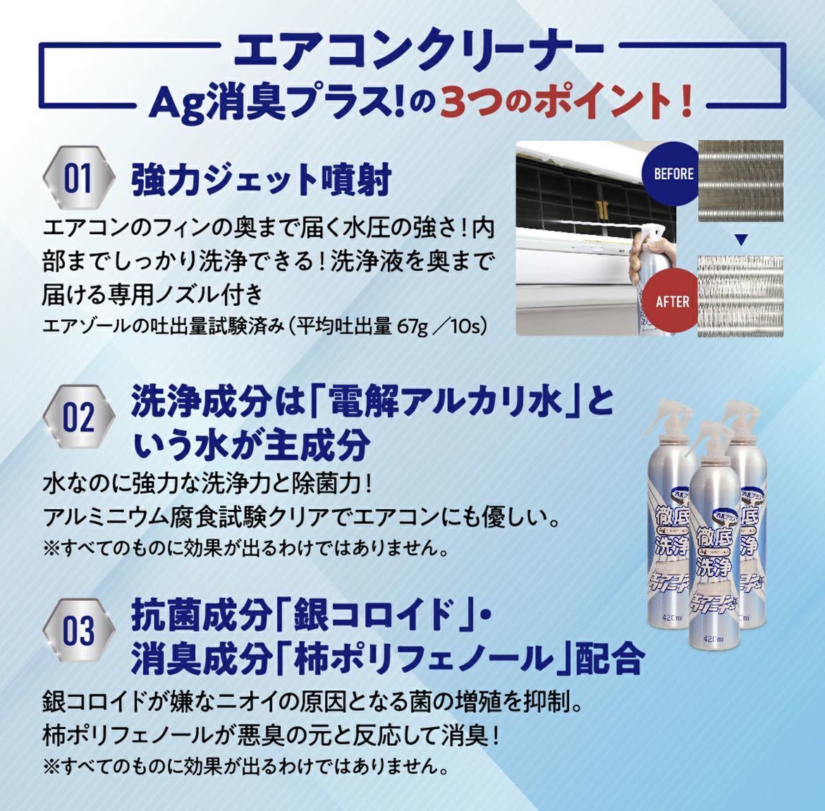 即日発送 エアコンクリーナー AG 消臭プラス 2本 420ml エアコンクリーナーAG+ エアコン洗浄スプレー レジェンド松下 消臭 コパ クリーナー_画像6