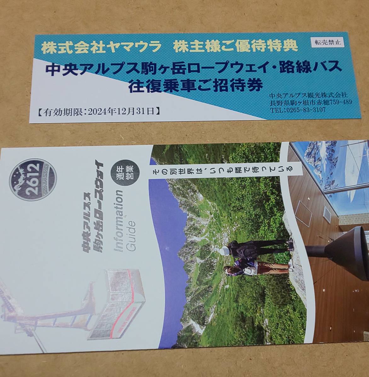 ヤマウラ 株主優待券 中央アルプス駒ケ岳ロープウェイ・路線バス往復
