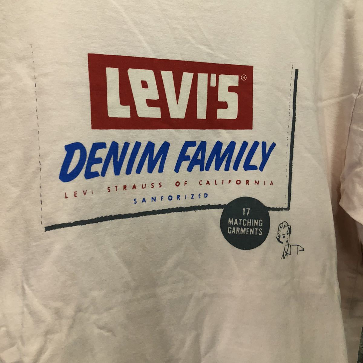 Levi's リーバイス 半袖Tシャツ プリントTシャツ DENIM FAMILY デニムファミリーTシャツ ピンク メンズ スモールe カットソー Lサイズ_画像3
