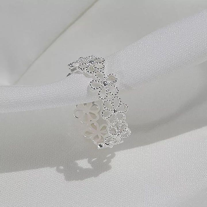 フラワーリング　シルバー925　指輪　花　オープン　シンプル　普段使い　かわいい　アクセサリー　人気　韓国　ファッション　新品