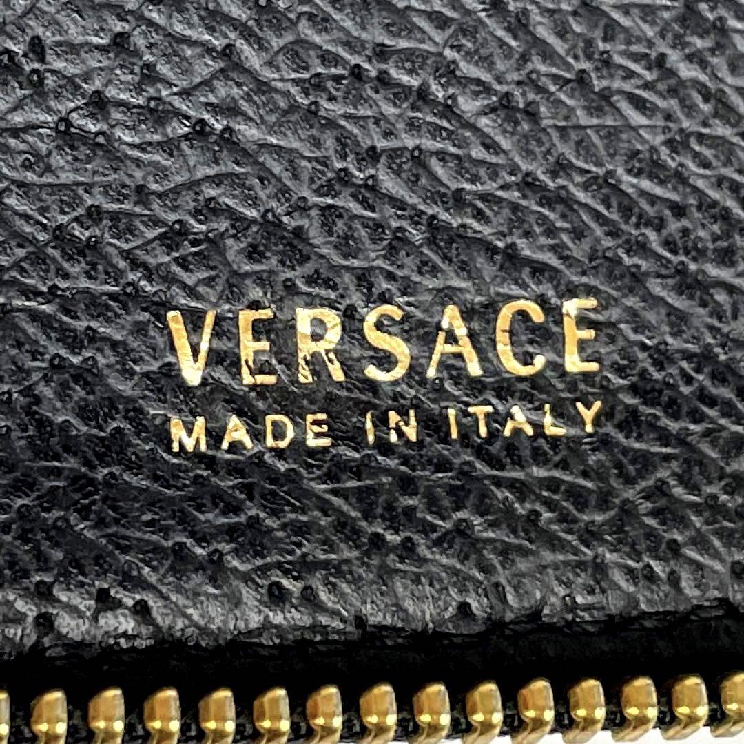 美品●VERSACE ヴェルサーチ ロングウォレット メデューサ ゴールド金具 長財布 ラウンドジップ シボ革 レザー 黒 ブラック フォーマル_画像8