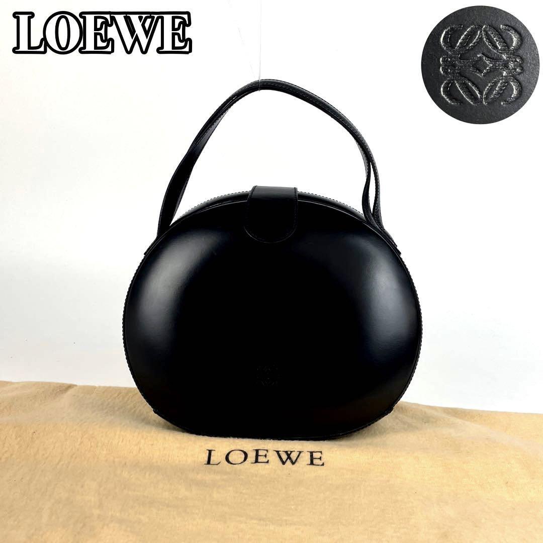 極美品 LOEWE ロエベ ハンドバッグ アナグラム ロゴ型押し 丸型 ミニ