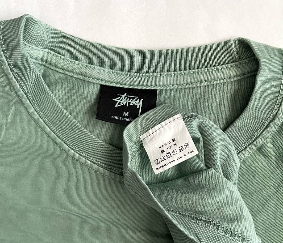 STUSSY Tシャツ サイズM グリーン 緑 洗い加工 シーサー 沖縄 完売品 当時物_画像3